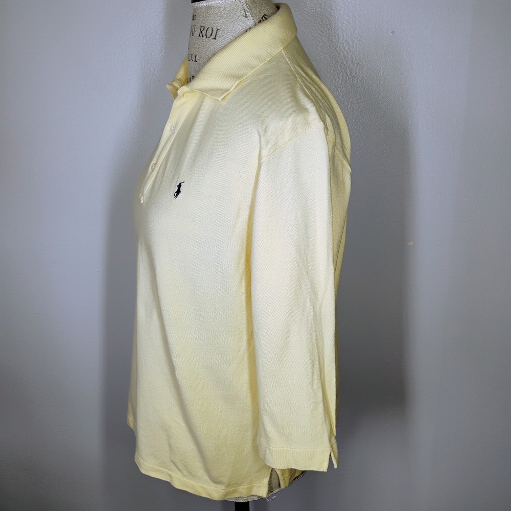 Vintage Ralph Lauren Sport Polo Shirt Women Large Butter Yellow Pony Logo Preppy - Picture 5 of 12